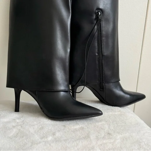 Worthington Sleek Black Leather Heeled Boots - Picture 3 of 14